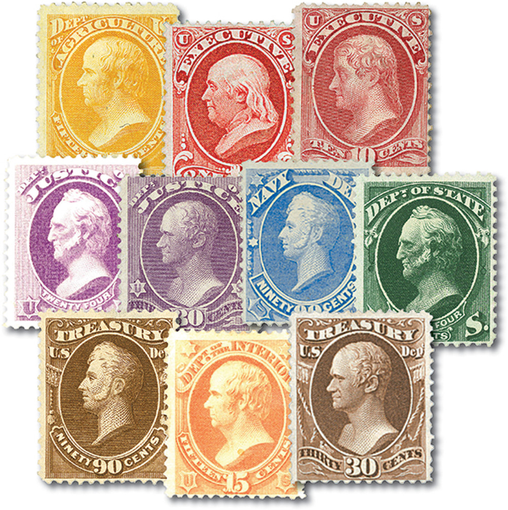O7//112 - 1873-79 Official Stamps, Set of 10 Stamps - Mystic