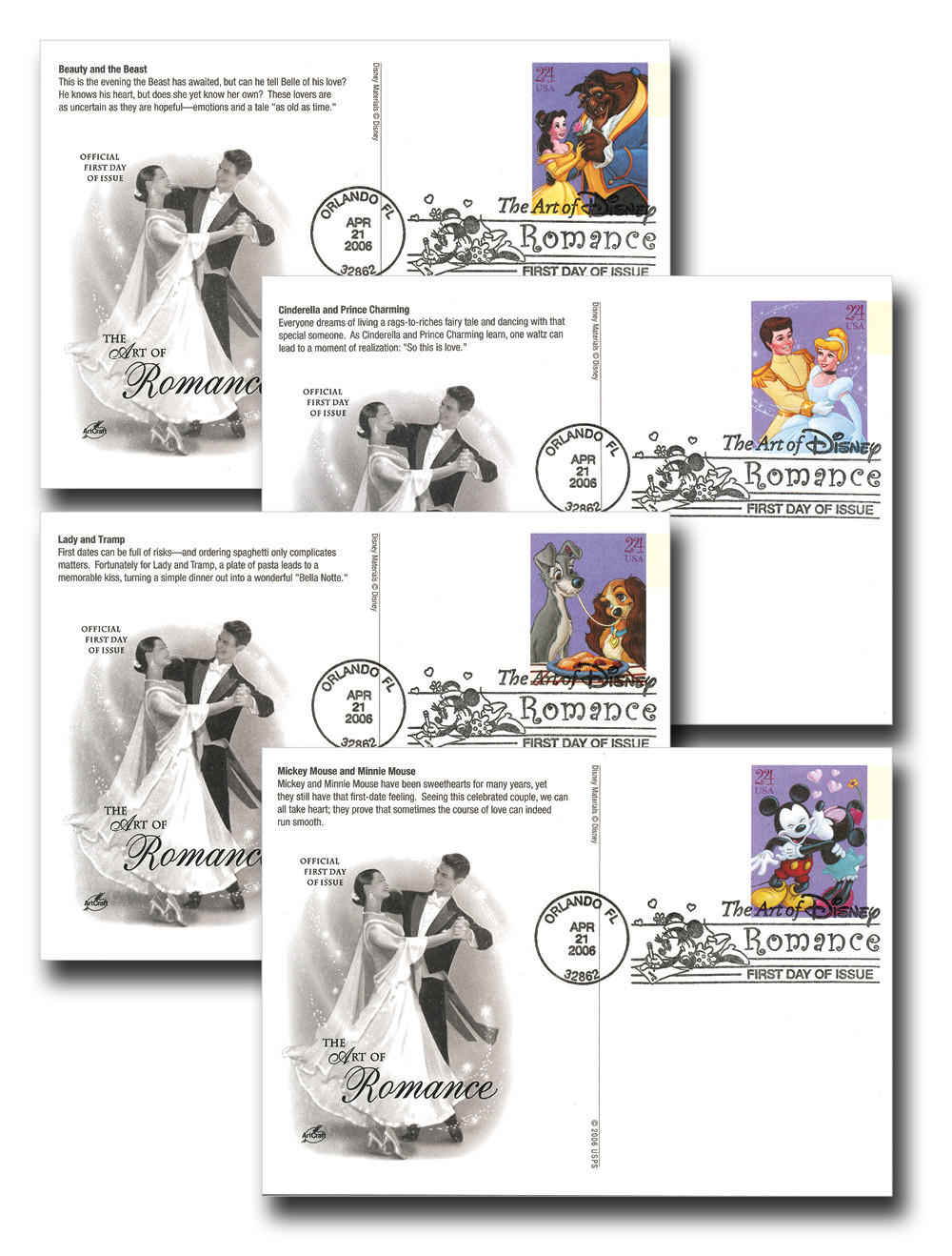 UX450-53 - 2006 24c Disney Romance, First Day Issue Postal Card