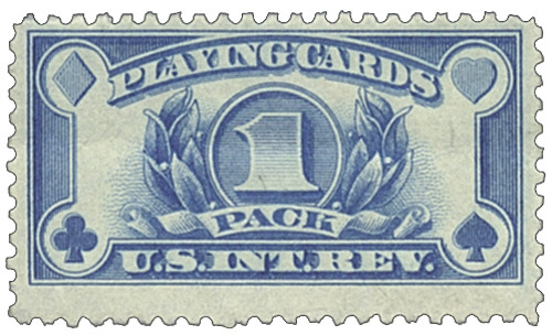 RF28 - 1940 1c Playing Card Stamp, Blue, Double Line Watermark