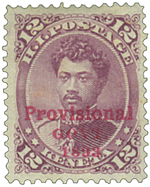 HAWAII 5C　Redオーバープリント H63 - 1893 12c Prince William Pitt Leleiohoku, Red Lilac, Hawaii