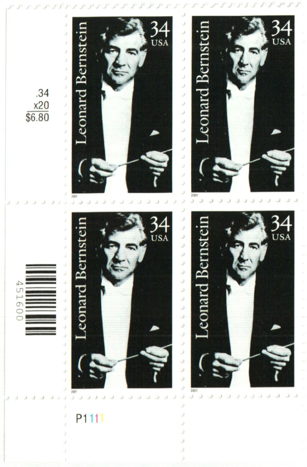 3521 - 2001 34c Leonard Bernstein - Mystic Stamp Company