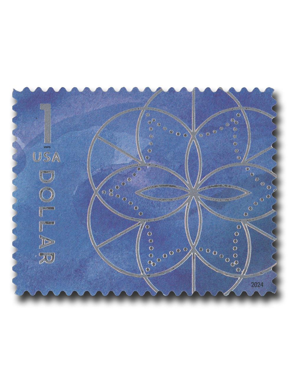 5853 - 2024 $1 Floral Geometry - Blue - Mystic Stamp Company