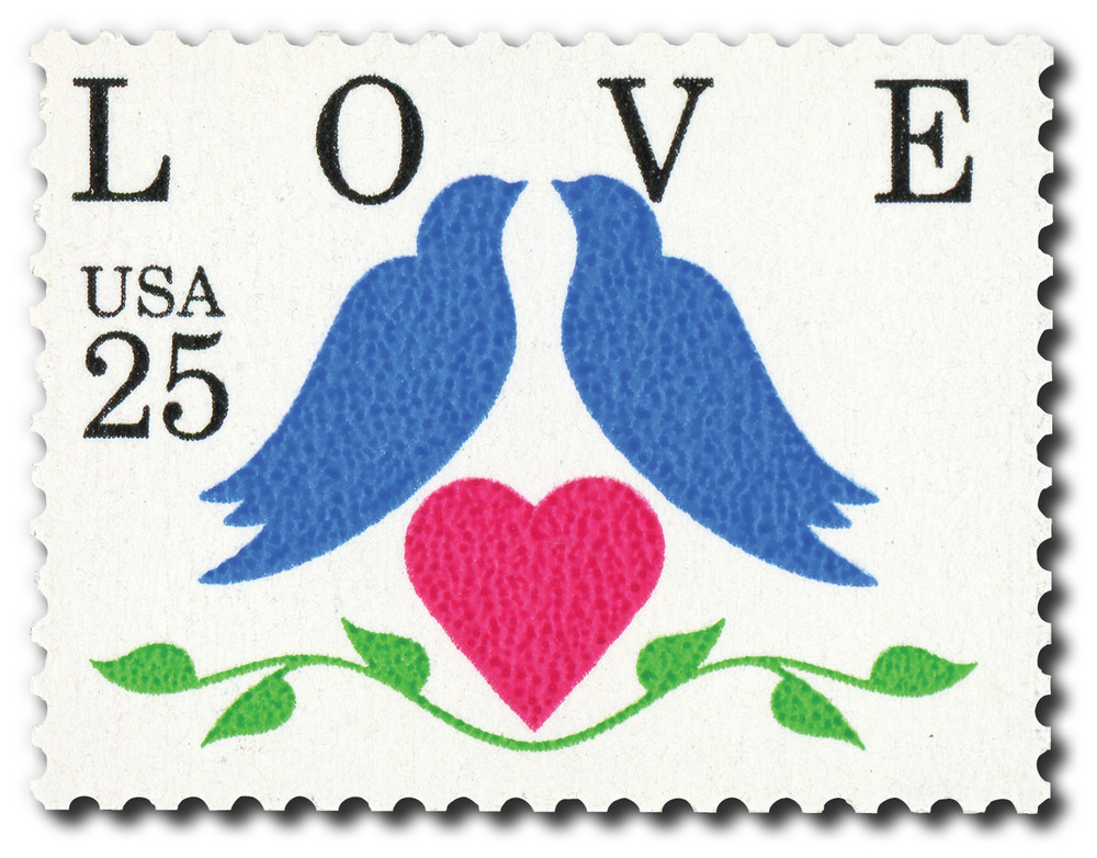 2440 - 1990 25c Love Series: Love Birds - Mystic Stamp Company