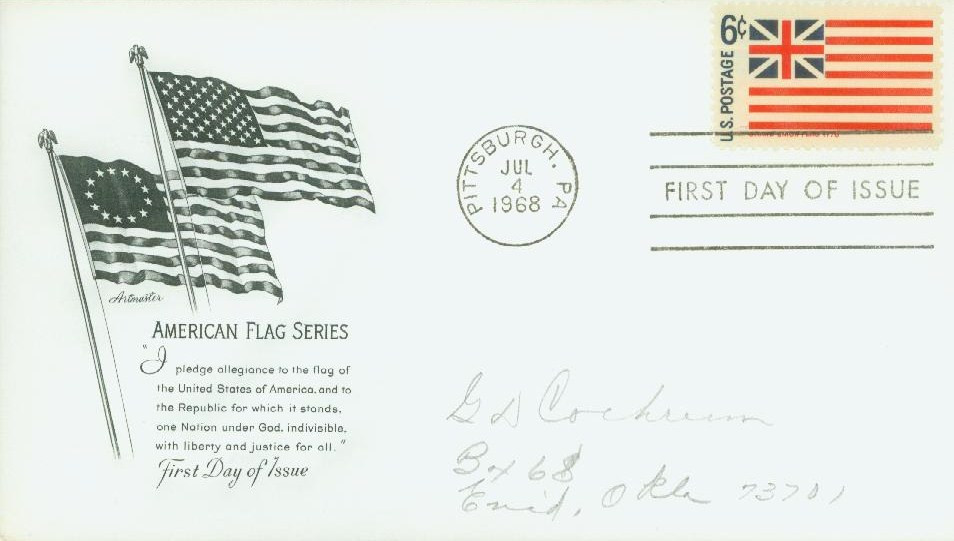 1352 - 1968 6c Historic American Flags: Grand Union - Mystic Stamp