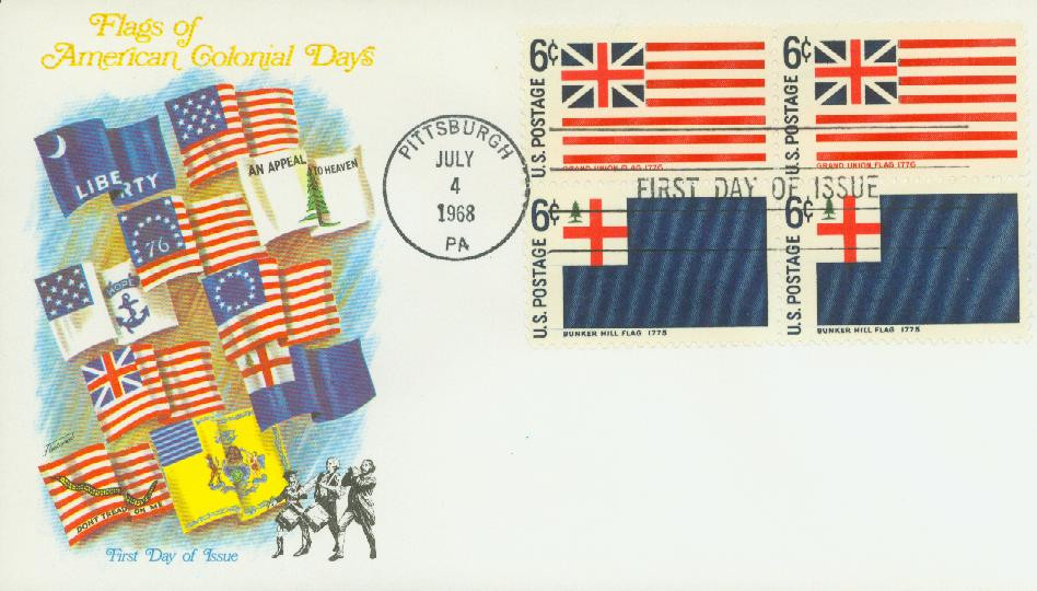 1352 - 1968 6c Historic American Flags: Grand Union - Mystic Stamp
