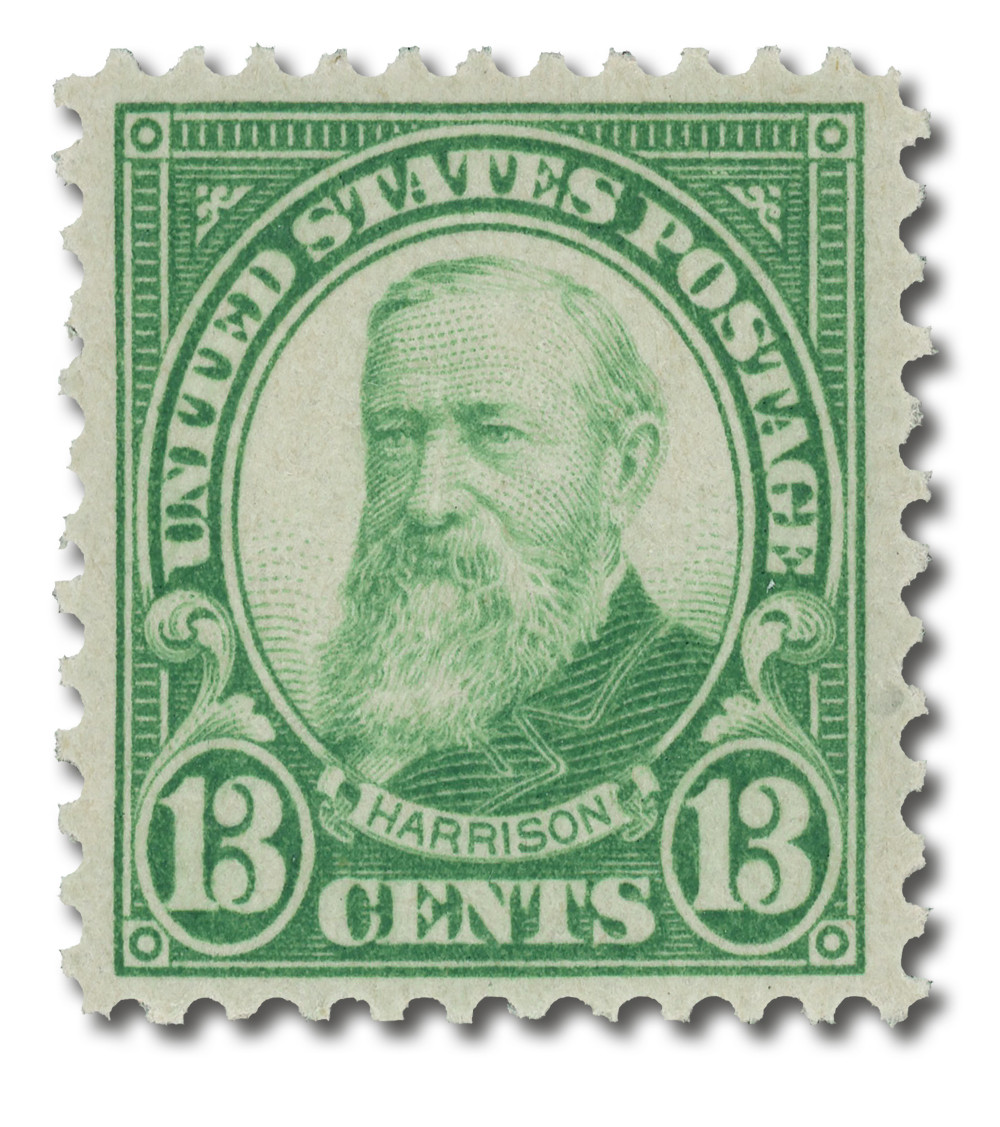 622 - 1926 13c Benjamin Harrison, Green, Perf. 11 - Mystic Stamp