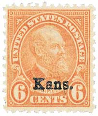 664 - 1929 6c James A. Garfield, Red Orange, Kansas Overprint