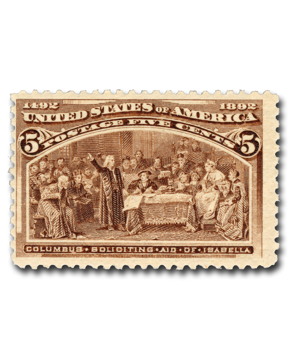 234 - 1893 5c Columbus Soliciting Aid of Isabella, Chocolate