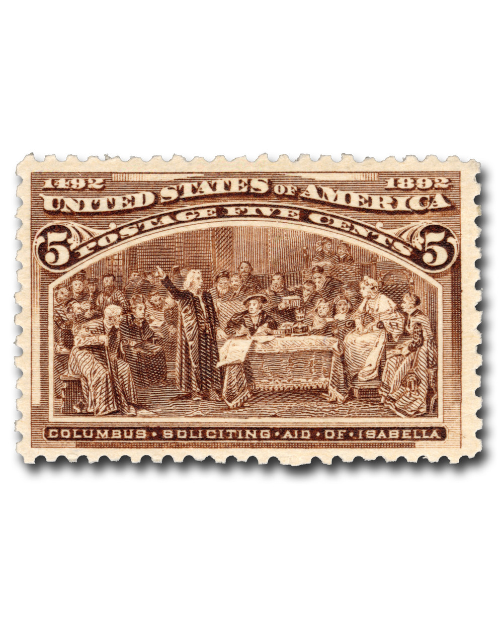 234 - 1893 5c Columbus Soliciting Aid of Isabella, Chocolate