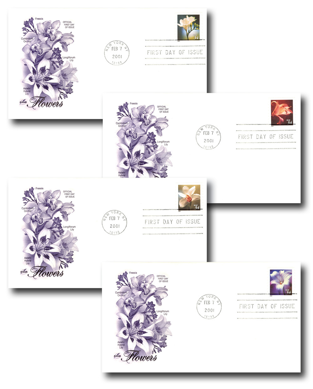 3478-81 - 2001 34c Flowers, coil stamps - Mystic Stamp Company