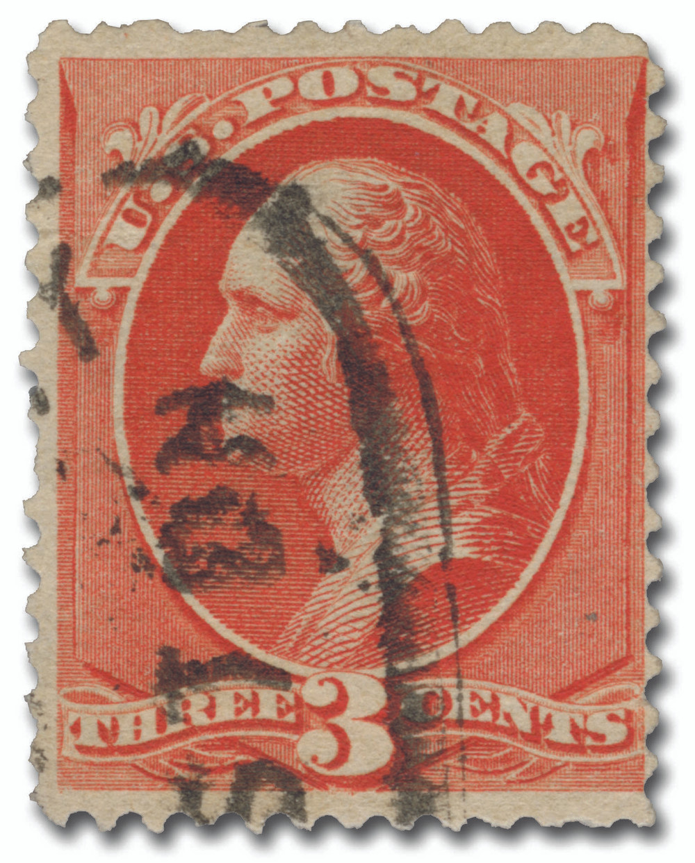 214 - 1887 3c Washington, Vermilion, Soft Paper, Perf. 12 - Mystic