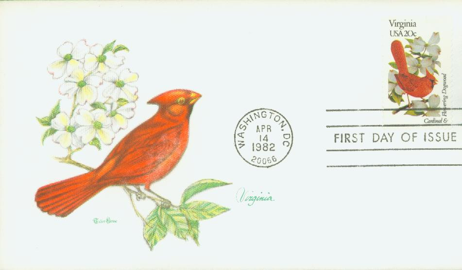 1998 - 1982 20c State Birds & Flowers: Virginia - Mystic Stamp Company