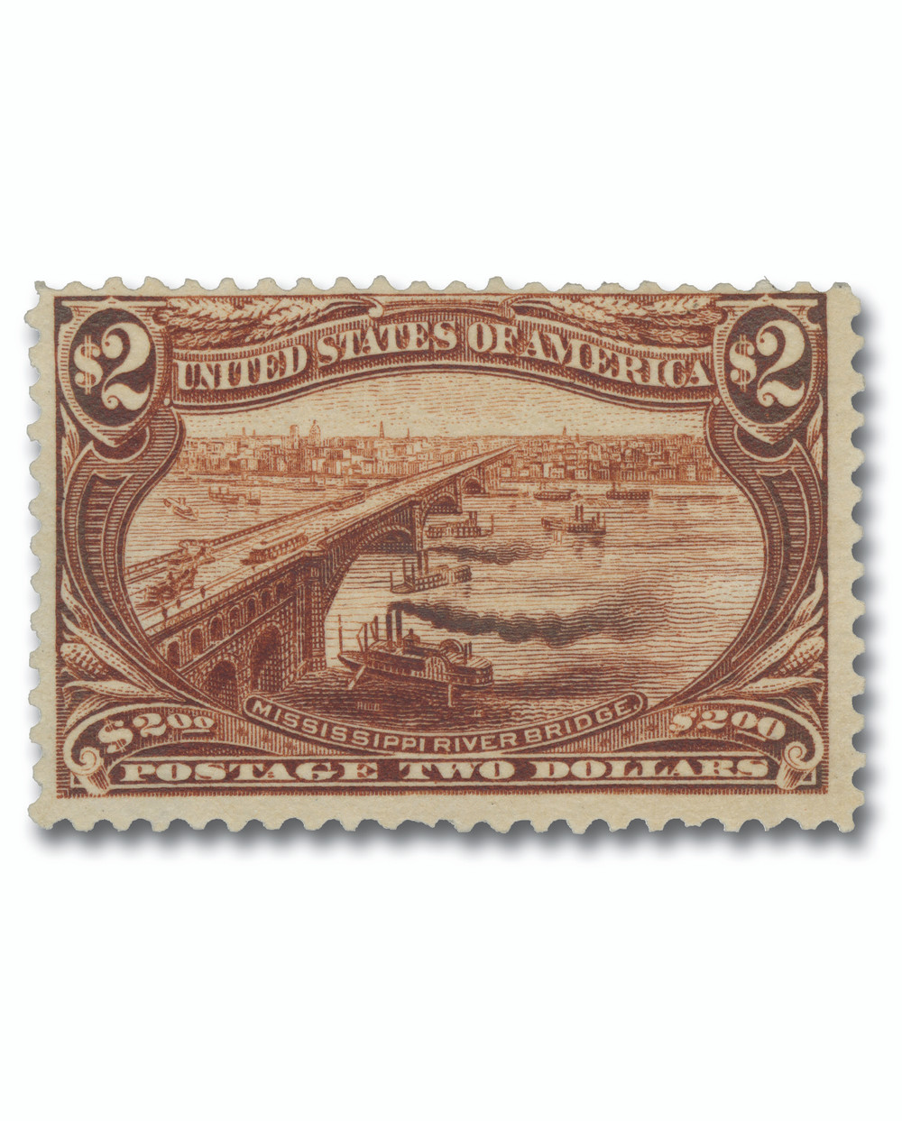 293 - 1898 $2 Mississippi River Bridge, Orange Brown - Mystic