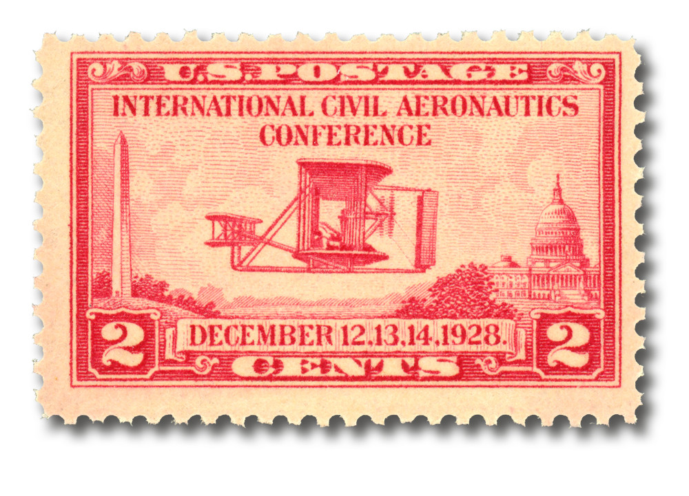649 - 1928 2c Wright Brothers Airplane, Carmine Rose - Mystic