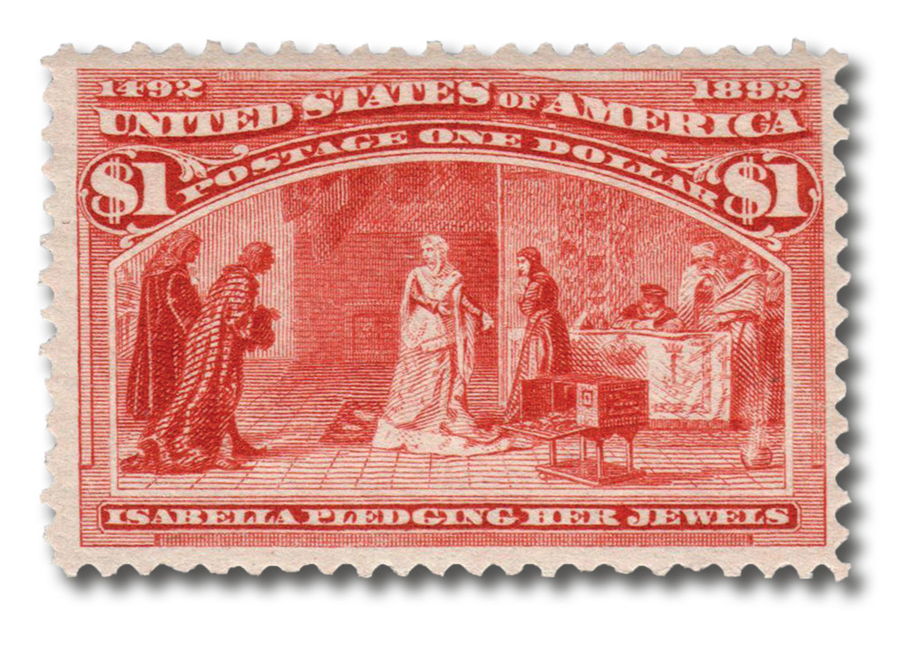 241 - 1893 $1 Queen Isabella Pledging Her Jewels, Salmon - Mystic