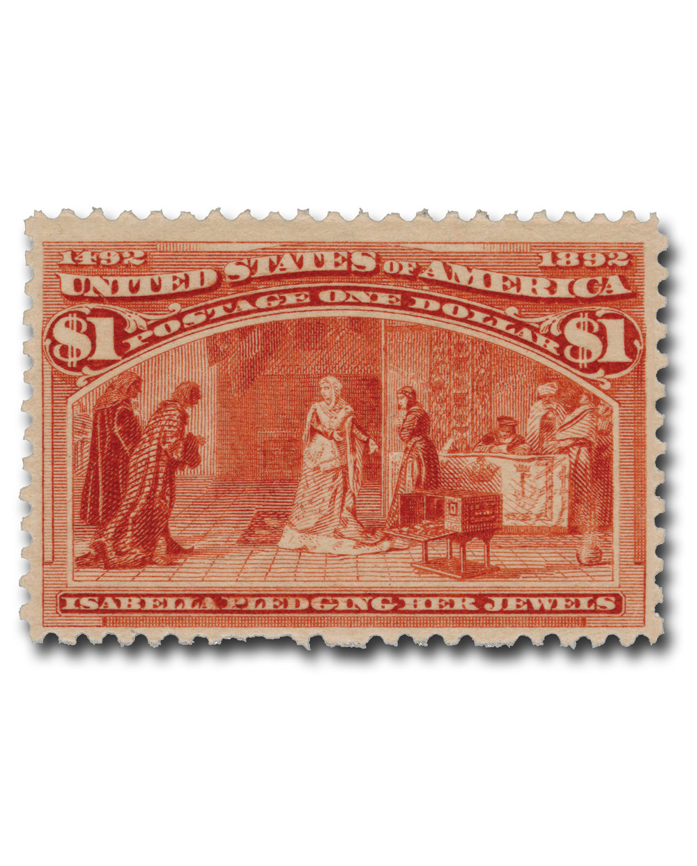 241 - 1893 $1 Queen Isabella Pledging Her Jewels, Salmon - Mystic