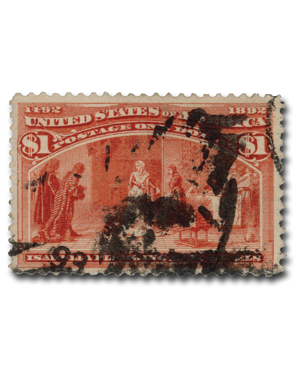 241 - 1893 $1 Queen Isabella Pledging Her Jewels, Salmon - Mystic