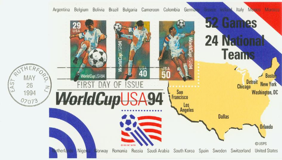 2837 - 1994 29-50c World Cup Soccer, souvenir sheet - Mystic Stamp