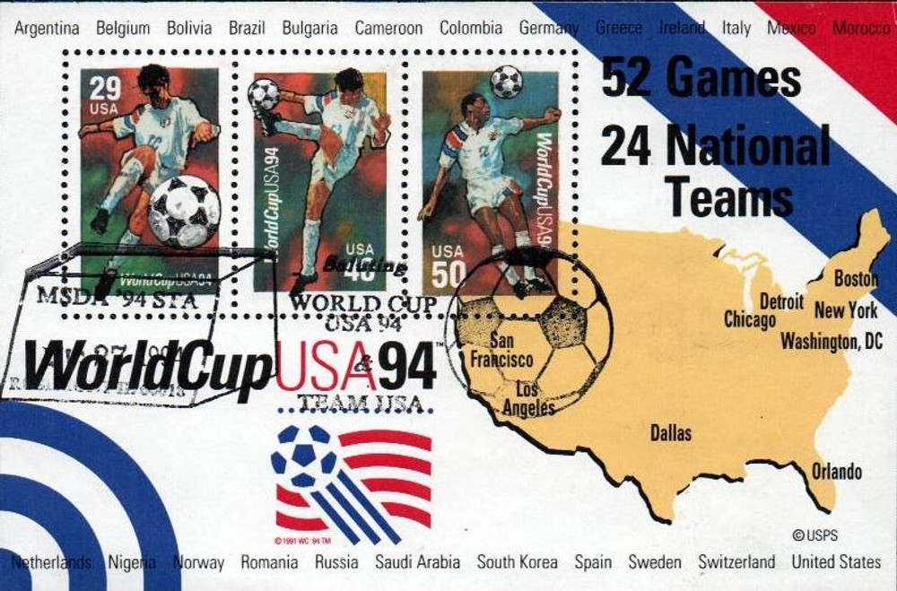 2837 - 1994 29-50c World Cup Soccer, souvenir sheet - Mystic Stamp