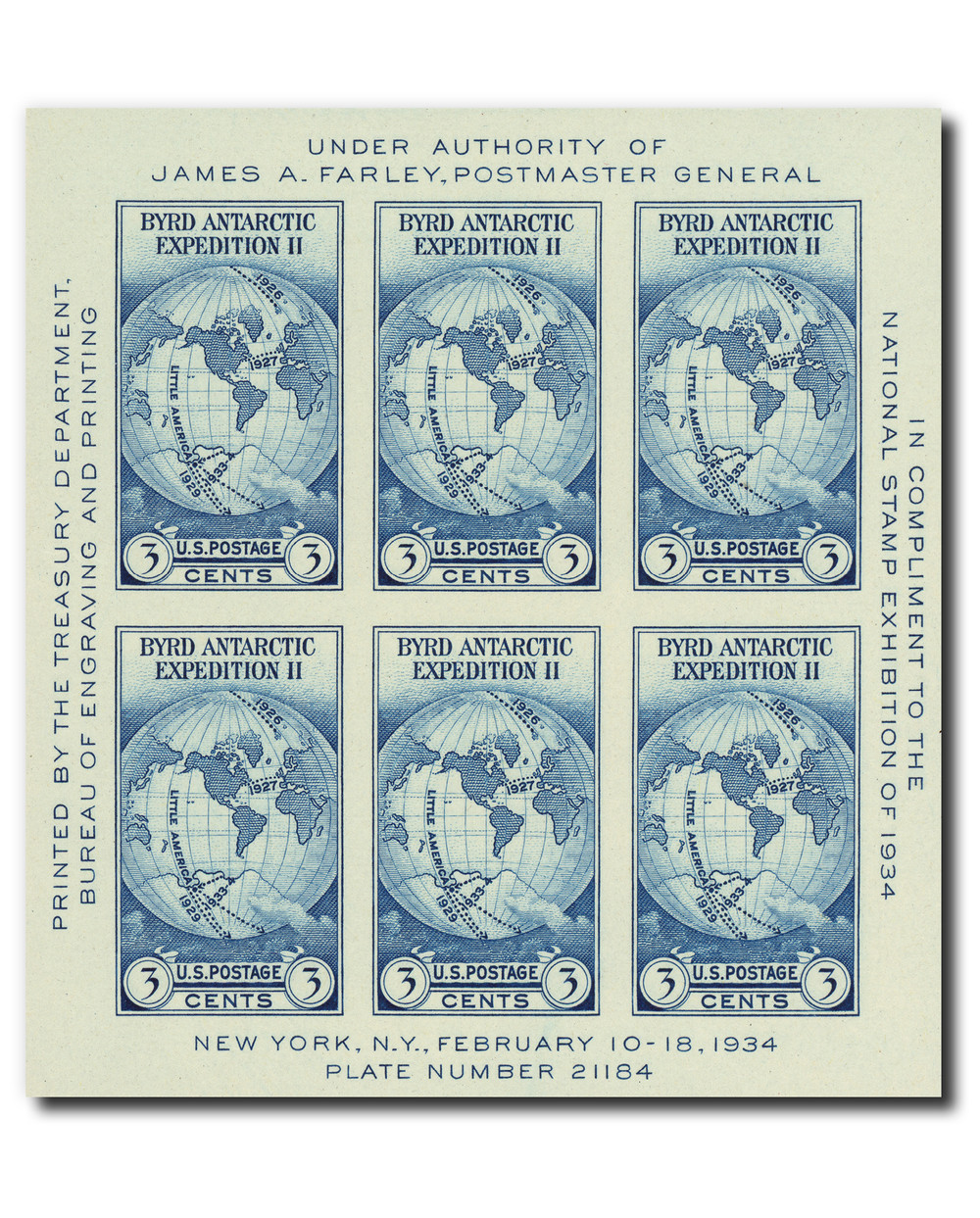 768 - 1935 3c Byrd Antarctic Expedition, Dark Blue, Souvenir Sheet
