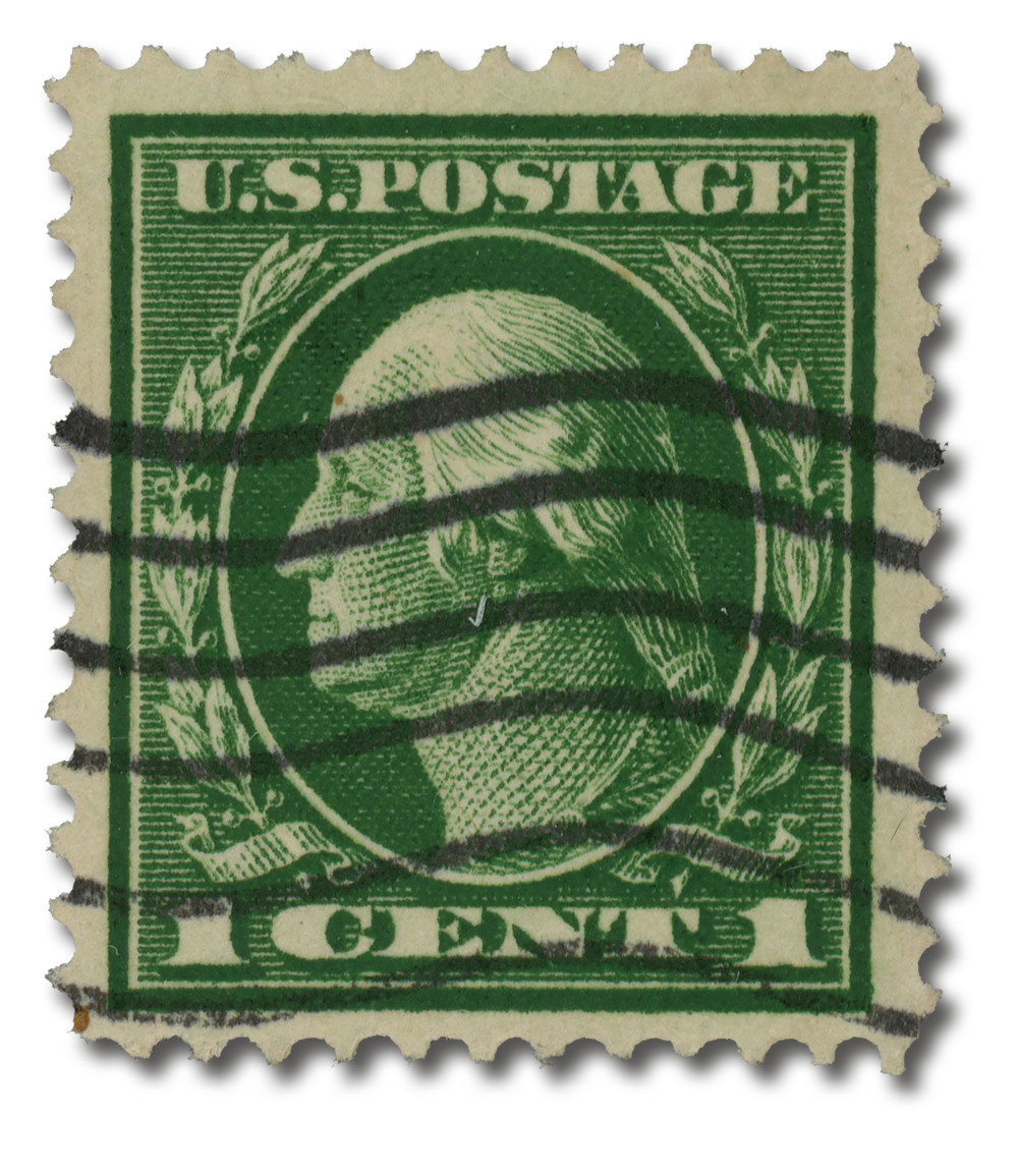 405 - 1912 1c Washington, Green, Single Line Watermark, Perf. 12