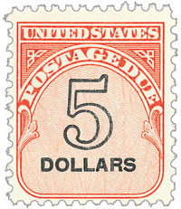 J101 - 1959 $5 Postage Due, Carmine Rose, Perf. 11x10.5