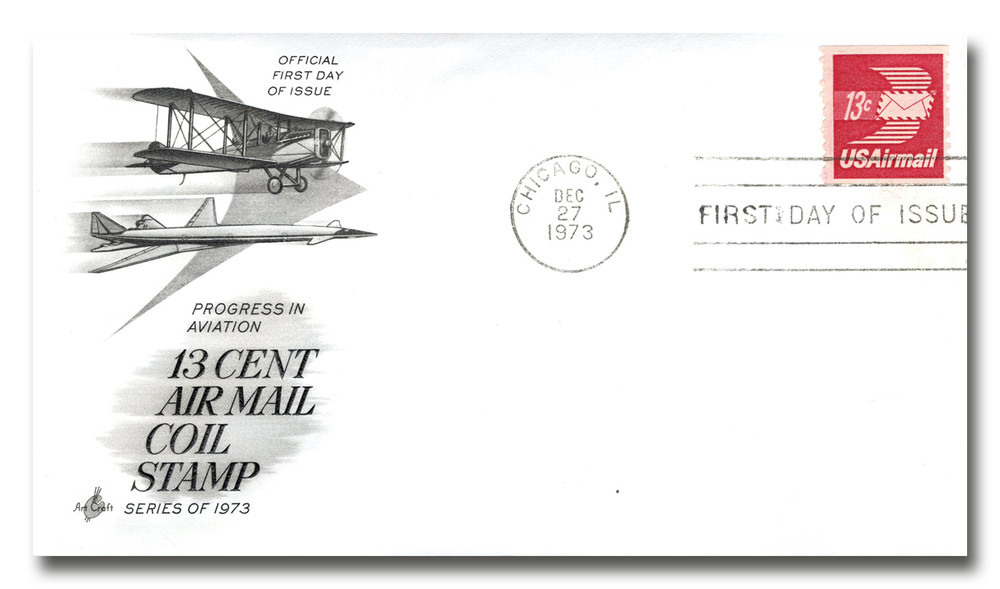 空母ホーーネット！　浸水記念封筒 C83 - 1973 13c Winged Airmail Envelope, Perf. 10 Vertically