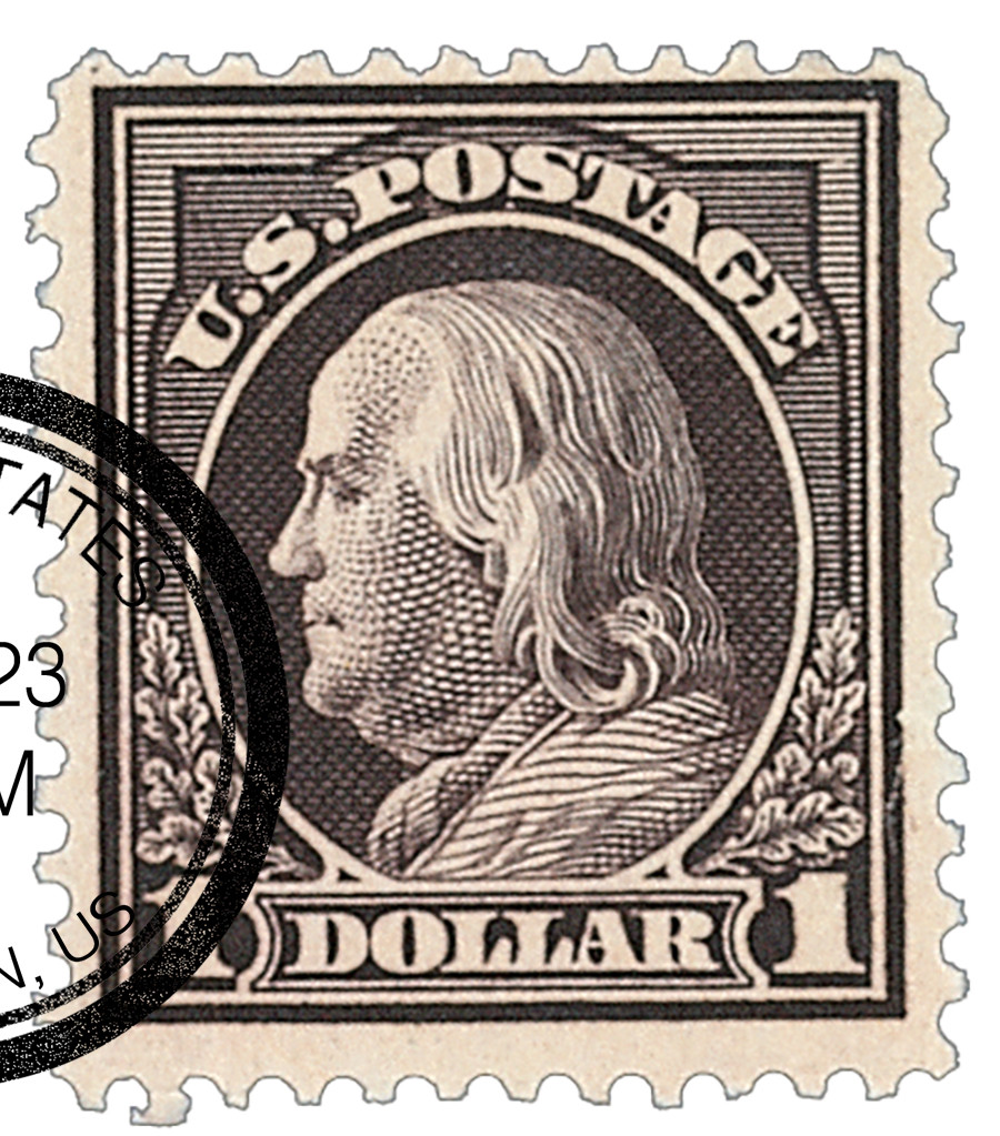 423 - 1912 $1 Franklin, Violet Brown, Double Line Watermark, Perf