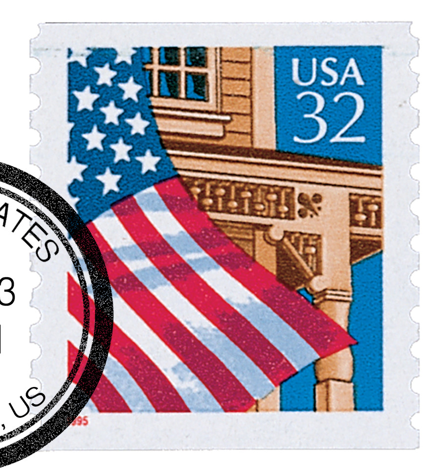 2913 - 1995 32c Flag Over Porch, Red Date, Coil - Mystic Stamp Company