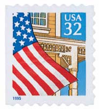 2920 - 1995 32c Flag Over Porch, Blue Date, Perf. 8.7 - Mystic