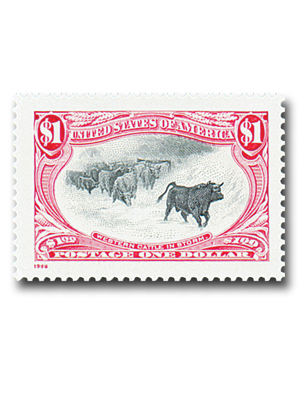 3210a - 1998 $1 Trans-Mississippi: Western Cattle in Storm, Single