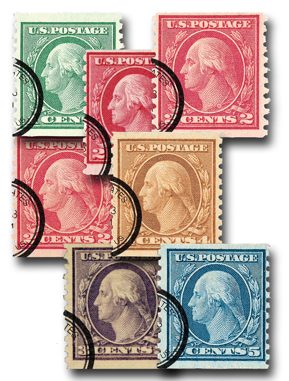 452-58 - 1914-16 Regular Issues, Single Line Watermark, Perf. 10