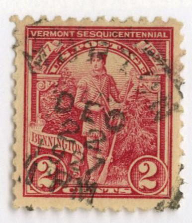 643 - 1927 2c Vermont Sesquicentennial, Carmine Rose - Mystic
