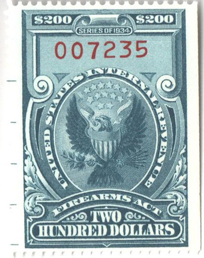 【シール帯】「ハイダウェイ」ステファニー 旧規格 CSR刻印 税表記なし 帯付属 RY6 - 1974 $200 Firearms Transfer Tax Stamp, Dull Blue & Red