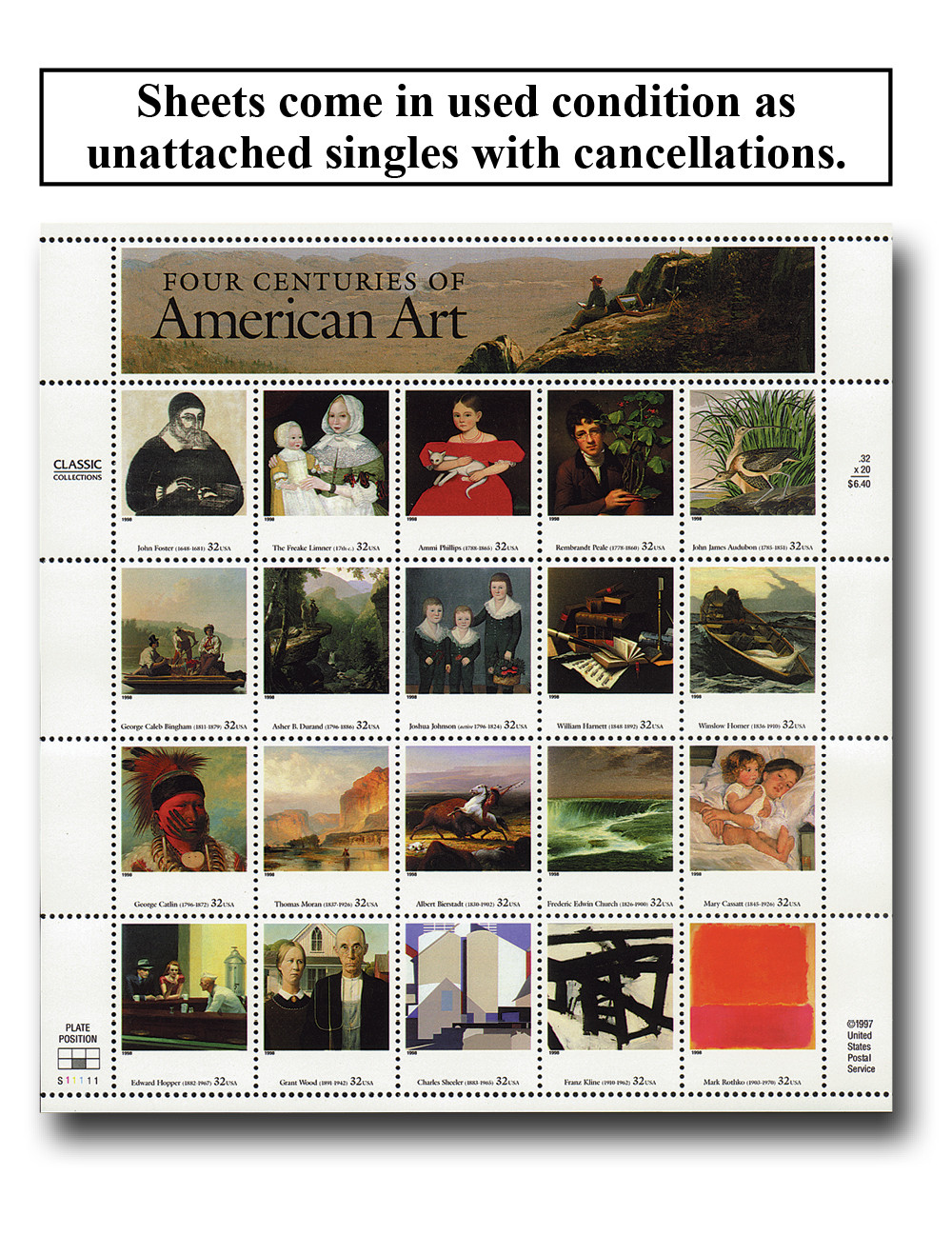 3236 - 1998 32c Four Centuries of American Art - Mystic Stamp Company
