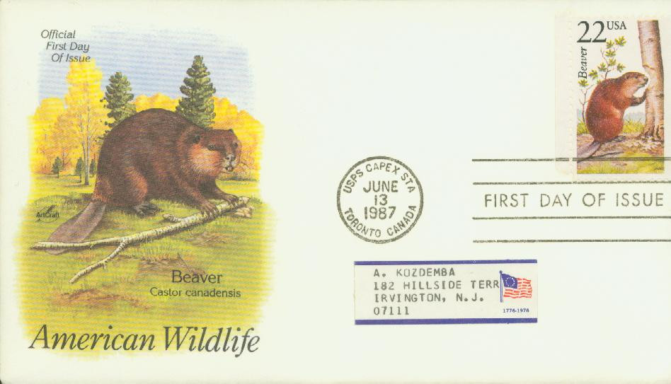 2316 - 1987 22c North American Wildlife: Beaver - Mystic Stamp Company