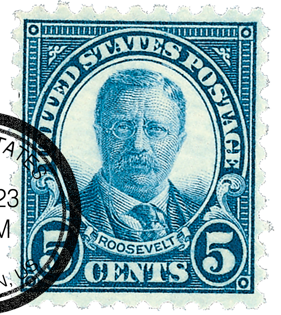 586 - 1924 5c Theodore Roosevelt, Blue, Perf. 10 - Mystic Stamp