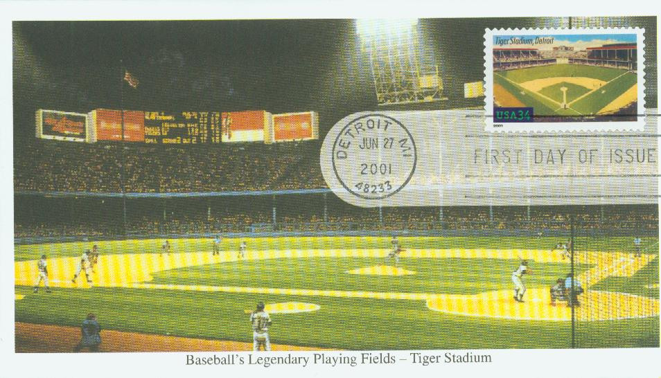 3511 - 2001 34c Legendary Baseball Fields: Tiger Stadium - Mystic