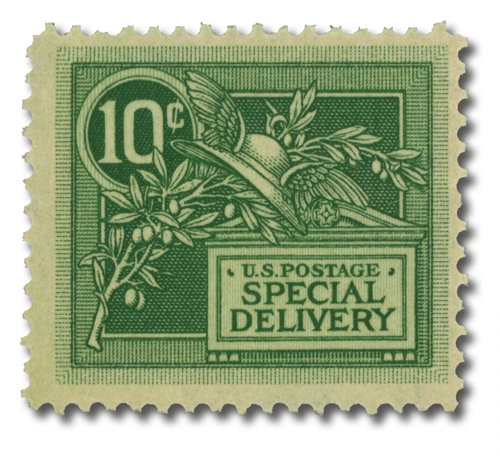 E7 - 1908 10c Special Delivery, Helmet of Mercury, Green - Mystic