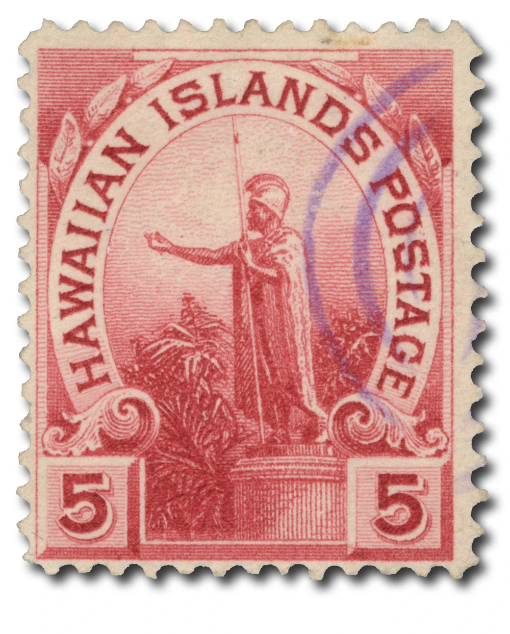 HAWAII 5C　Redオーバープリント H76 - 1894 5c Statue of Kamehameha I, Rose Lake, Hawaii - Mystic
