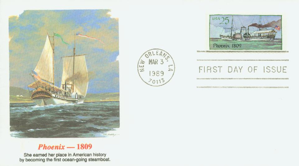 スティームボート　トランプ 2406 - 1989 25c Steamboats: Phoenix 1809 - Mystic Stamp Company