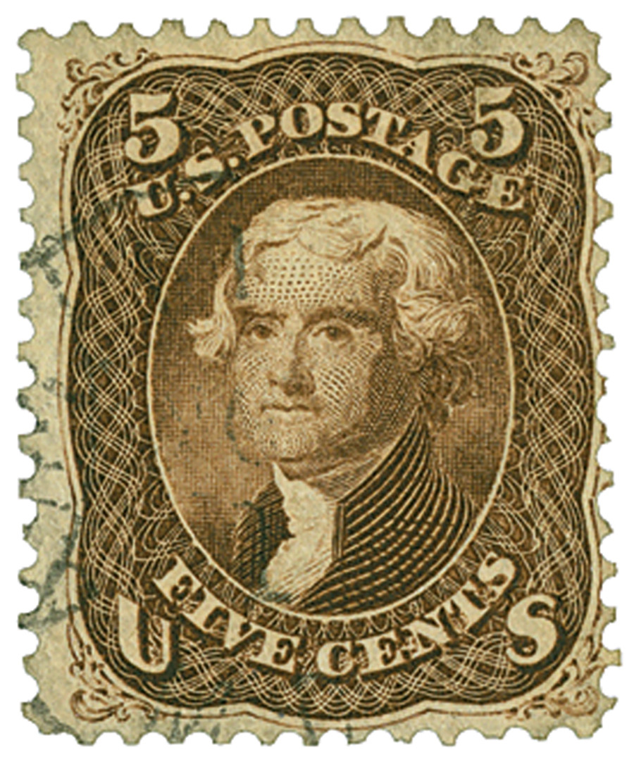 76 - 1863 5c Thomas Jefferson, Brown, Perf. 12 - Mystic Stamp Company