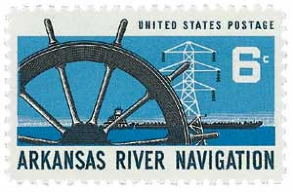 1358a - 1968 6c Arkansas River Navigation, Tagging Omitted
