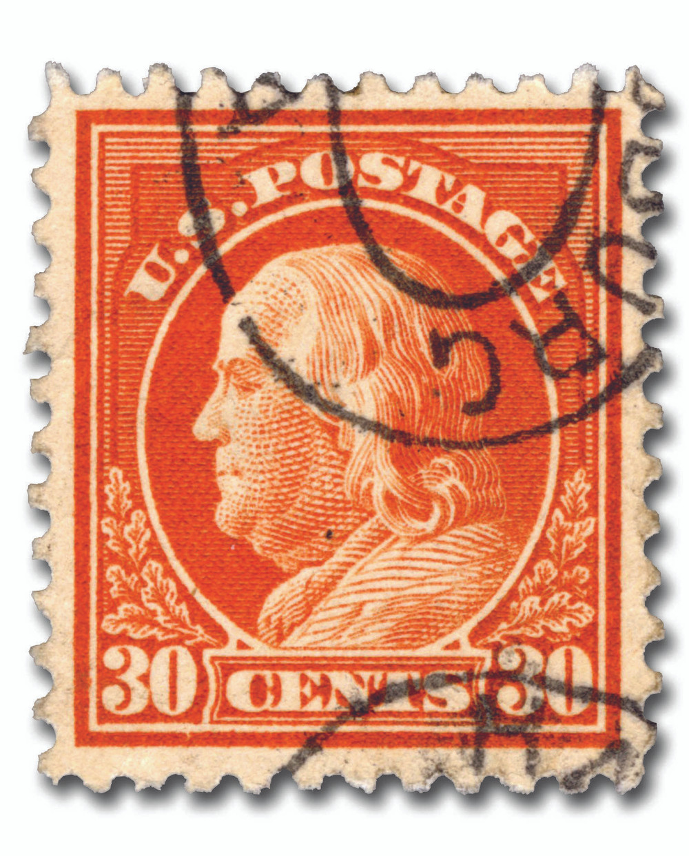 516 - 1917 30c Franklin, Orange Red, Unwatermarked, Perf. 11