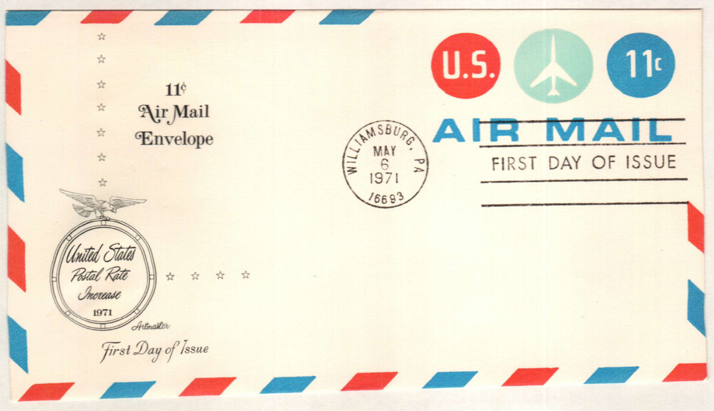 UC43 - 1971 11c Air Post Stamped Envelope, Jet Plane, Red & Blue