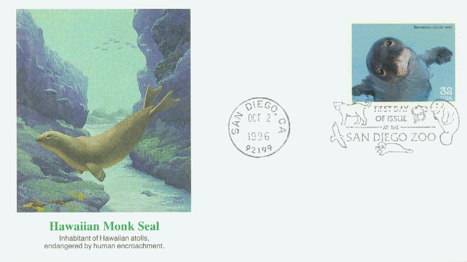 3105c - 1996 32c Endangered Species: Hawaiian Monk Seal - Mystic