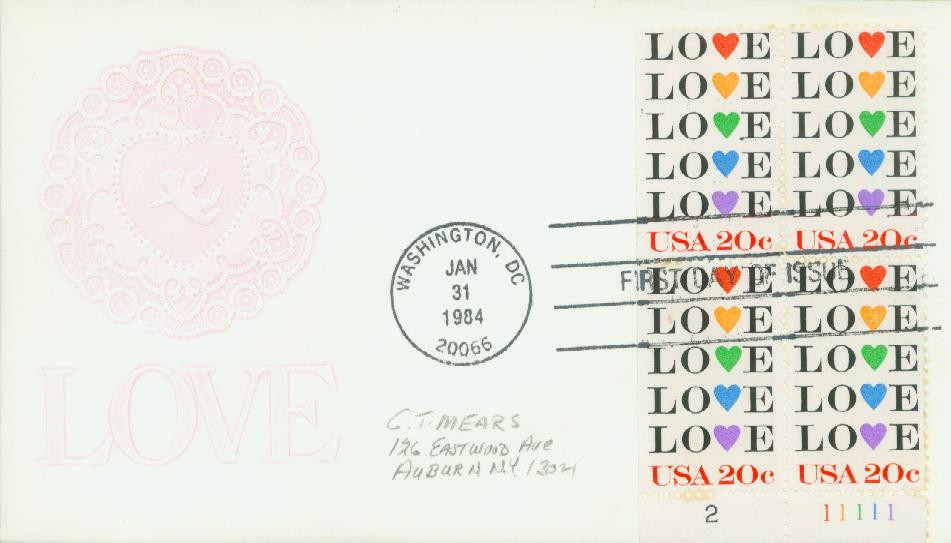 2072 - 1984 20c Love Series: Love with Hearts - Mystic Stamp Company