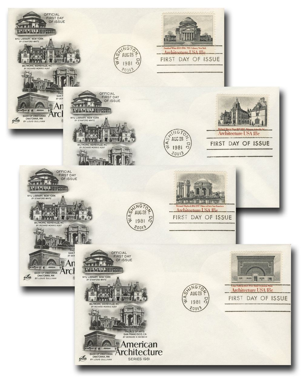 1928-31 - 1981 18c American Architecture - Mystic Stamp Company