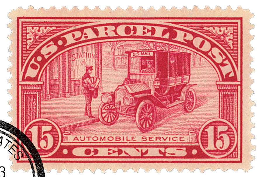 Q7 - 1913 15c Parcel Post Stamp - Automobile Service - Mystic