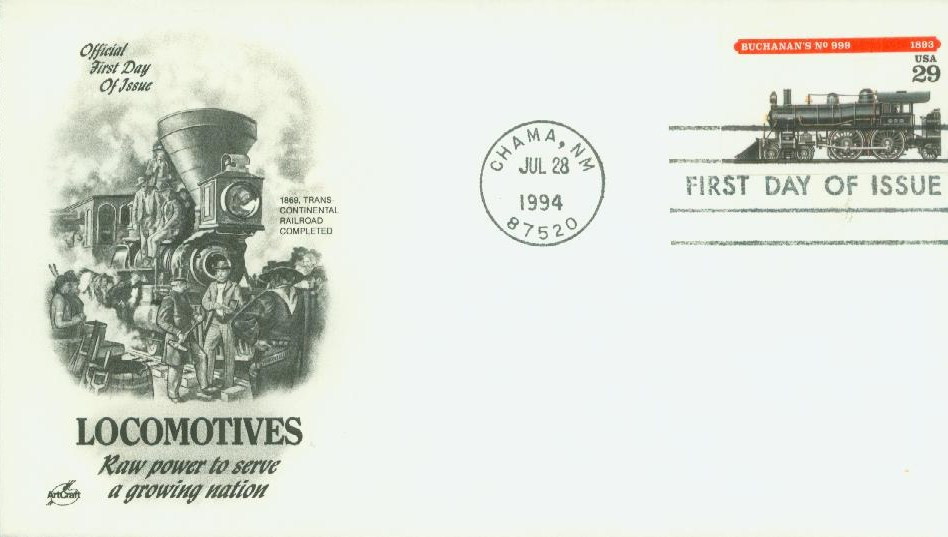 切手94 2847 - 1994 29c Locomotives: Buchanan's #999 - Mystic Stamp Company